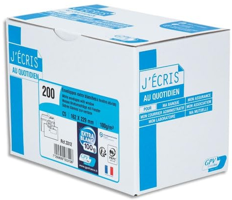 GPV Box mit 200 Briefumschlägen, C5, 162 x 229 mm, Fenster, 45 x 100 mm, 100 g, weiß, selbstklebend, PEFC