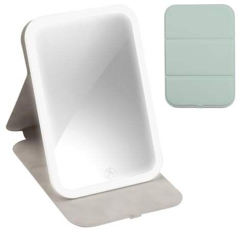 Focenat Miroir Maquillage Lumineux à Rotation 360°,Miroir Coiffeuse LED Réglable Miroir pour Coiffeuse 3 Couleurs Miroir avec Lumiere de Maquillage Cosmétiques pour Bureau/Voyage/Coiffeuse (Vert)