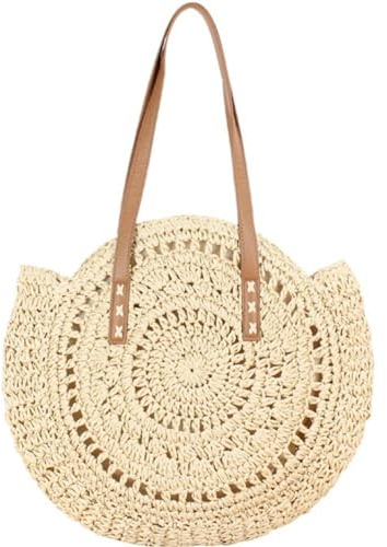 Stroh-Strandtasche, Runde Gewebte Tasche, Stil, geldbörse, Rattan-Strandtasche, Handgefertigte Umhängetasche, Urlaubs-freizeittasche Für Den Sommer