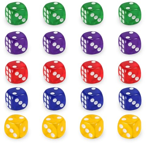 KSJEHW 20 Pezzi Dadi 14mm Dadi da Gioco 6 Facce per Tenzi Farkle Giochi da Tavolo, 5 Colori