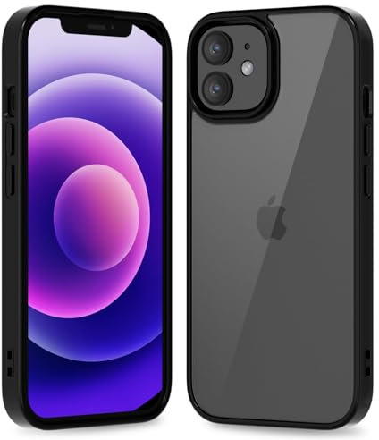 oakxco Thin Slim Clear case for iPhone 12 Mini, Transparent Hybrid Hard Shell Plastic & Soft Silicone Rubber Bumper, Non-Yellow Acrylic Protective Lightweight Cover for Women, Black