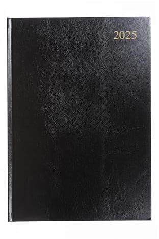 Collins Essential ESSA41.99-25 Business-Terminplaner 2025, A4, Tagesansicht, mit Ledernarbung, Hardcover, Schwarz