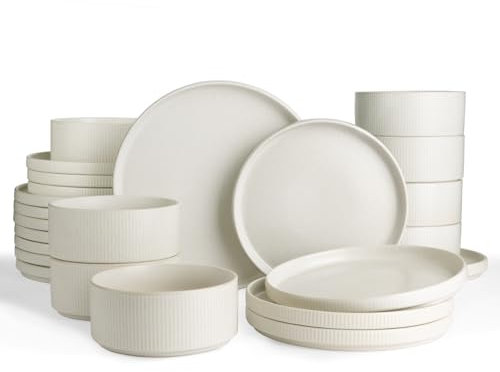 Famiware Set di piatti e ciotole a forma di stella, set di stoviglie moderno in gres porcellanato per 8, set da 24 pezzi, adatto al microonde e alla lavastoviglie, resistente a scheggiature e graffi