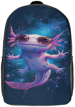 XJmoney Kinderrucksack mit 3D-Galaxie-Axolotl-Aufdruck für Schüler, Rucksäcke, Schultasche, Schultertasche, Büchertasche, 17 Zoll