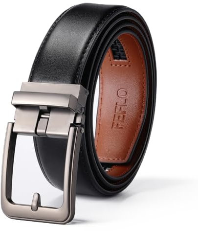 FEFLO Cintura da uomo in pelle nera a cricchetto, fibbia automatica, regolabile da uomo, in pelle, larghezza 35 mm, per tuta jeans, pantaloni per tempo libero e lavoro, Nero 9., 120cm/geeignet für