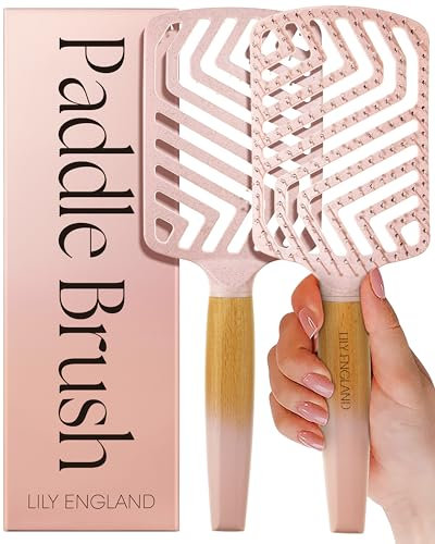 Brosse Paddle Professionnelle Lily England - Outil Premium de Démêlage et Coiffage pour Tous Types de Cheveux - Design Ventilé avec Prise Confortable - Élégante Couleur Brun