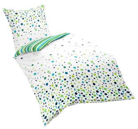 JACK by Fleuresse Renforcé Wende Bettwäsche 2tlg. 135x200cm Punkte Linien Streifen Grün Blau Weiß
