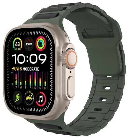 TiMOVO Cinturino Casual Compatibile con Cinturino Apple Watch 41/40/38mm, Cinturino in pelle Ibrida in Silicone No Gap, per iWatch Series 10/9/8/7/6/5/4/3/2/1/SE,Nero verde militare