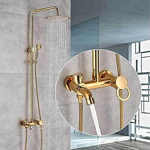 Bad-Duschmischer-Wasserhahn, 8-Zoll-Duschset, Regenduschkopf Aus Messing, Wand-Regenduscharmatur Mit Handbrause, Messingauslauf, Chrom,Golden