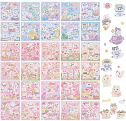 NICENEEDED 30 Sheets Cute Kpop Photocard Decorative Stickers, Cartoon Korean Decals, Animal Scrapbooking Decor Self Adhesive Colorful for Greeting Cards Album Decoration