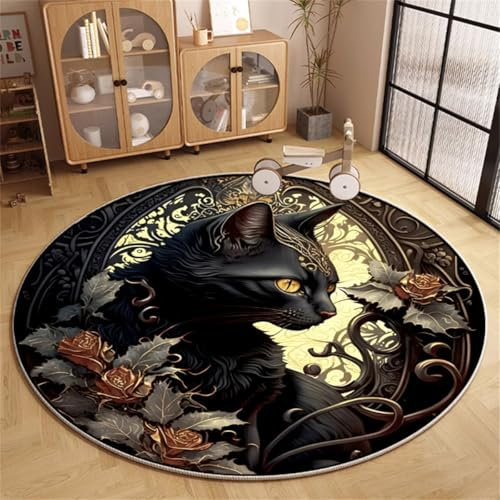 Xisnuient Rund Groß Teppich Wohnzimmer Katzen Druck Kinder Zimmer Teppich rutschfeste Schlafzimmer Game Carpet FüR Eingangsbereich Innen KüChe WaschküChe Geschenk FüR Katzenliebhaber (Farbe 5,140 cm)