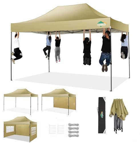 COBIZI Pavillon 3x4,5 wasserdicht stabil Winterfest 3.0, Pavillon 3x4,5 Faltpavillon 3x4,5 Partyzelt, Gartenpavillon UV Schutz mit 3 Seitenteilen Festival Partyzelt Sonnenschutz Pavillon, Khaki