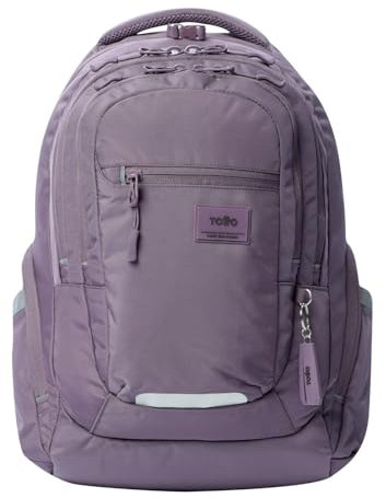 TOTTO - Mochila para Ordenador Portátil 13 Pulgadas, Modelo Eufrates, Mochila Eco-Friendly, 6 Compartimentos, Cremallera para Candado, Bolsillos Botella, Espaldar Ergonómico, Color Montana Grape