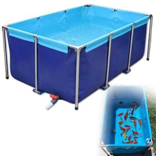 KLYDBMYT Fischteich aus Segeltuch mit Stütze, Aquarium-Poolteich, Aquarium-Zierschwimmbecken mit Ablassventil, temporäre Halterung (1,2 x 1 x 0,6 m)
