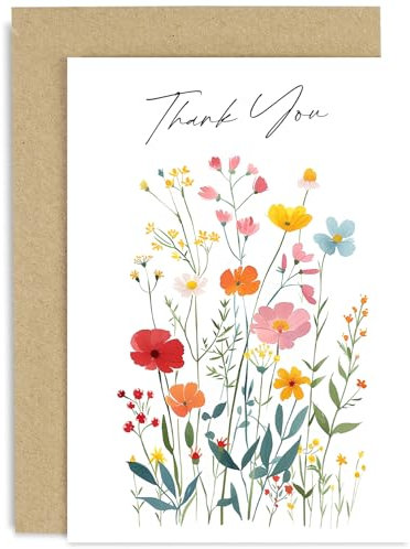 Schöne Dankeskarte für Freundinnen – Wiesenblumenkunstmalerei – Just Because Karte für sie – Freundschafts-Dankeskarte für Frauen | Innenseite unbeschriftet