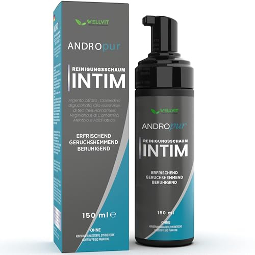 ANDROPUR - Pregiato Sapone Intimo Uomo a pH Neutro in Rinfrescante Schiuma Mousse, Detergente Igiene Intima Uomo Antibatterico Protettivo, Ingredienti Naturali e Antiodore, Made in Italy(150ml)