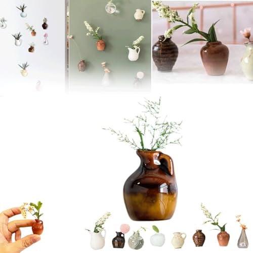 Mini Ceramic Vase Magnets,Vase Fridge Magnets,Ceramic Flower Pot Fridge Magnet,Ceramic Vase Refrigerator Magnets,3D Vase Magnets Set,Simulation Mini Vase Fridge Magnet,for Kitchen,House,Office