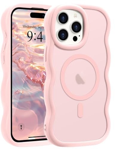 Pepmune Cover Magnetica per iPhone 15 Pro Max Custodia Compatibile con Magsafe Cornice Ondulata Forma Custodia Traslucida Opaca Cover Protettiva Sottile Antiurto Case per iPhone 15 Pro Max Rosa