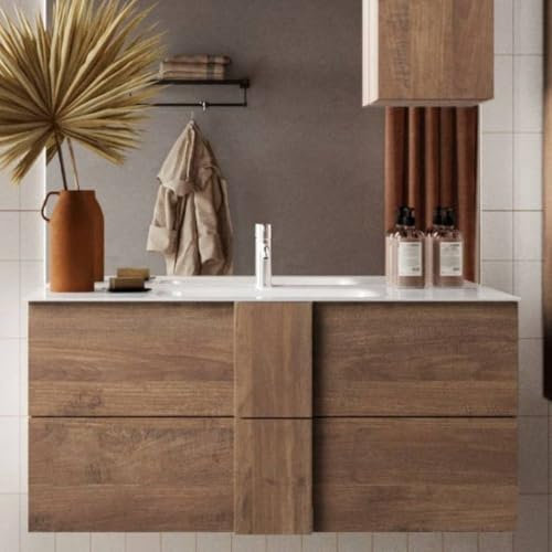 Mueble de baño suspendido roble con cajones y lavabo de cerámica 80x51H cm - Batlox