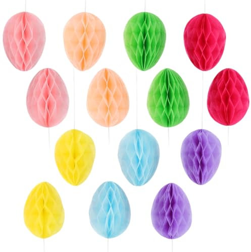 14 Stück 7 Farben Osterei Wabenbälle aus Seidenpapier zum Aufhängen Papier Osterdeko Eier Ornamente Dekoration, wiederverwendbar