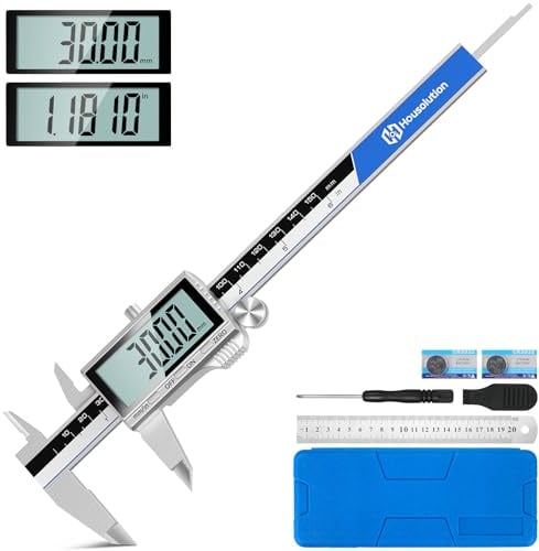 Housolution Digitaler Messschieber, 6Zoll Messschieber mit großem LCD-Bildschirm, Zoll/MM-Schalter, 4 Messwege, Edelstahl-Mikrometer-Messschieber mit spritzwassergeschütztem Bildschirm für Holzhandwer