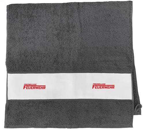 Huuraa Handtuch Freiwillige Feuerwehr Geschenk | 50x100cm Graphite Baumwolle Handtuch Geschenkidee Graues Gästehandtuch mit Motiv Gästetuch Weich und Saugstark