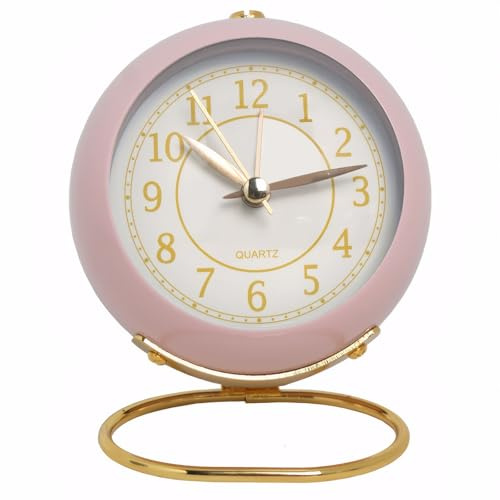 Lancoon Analoge Wecker Vintage Quarzuhr Mit Nachtlicht Leise Batteriebetrieben Niedliches Design Metall Tischuhr Für Schlafzimmer Nachttisch Regal Reisen Rosa