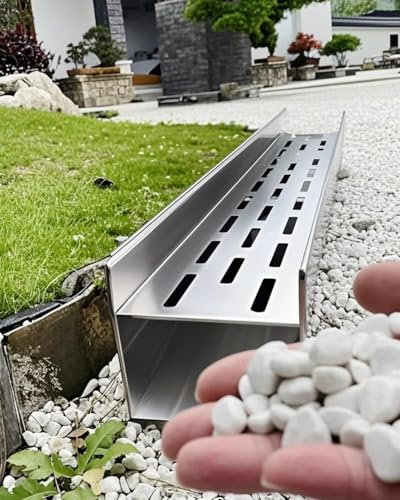ENHEN Entwässerungsrinne 1m Lang Attraktiv Schlitzrinne Terrasse U-Form, Rostfreier Stahl für Bürgersteig und Rasenfläche Regenrinne, Hausseite Landschaft Dachrinne(1000 x 80 x 80 mm)