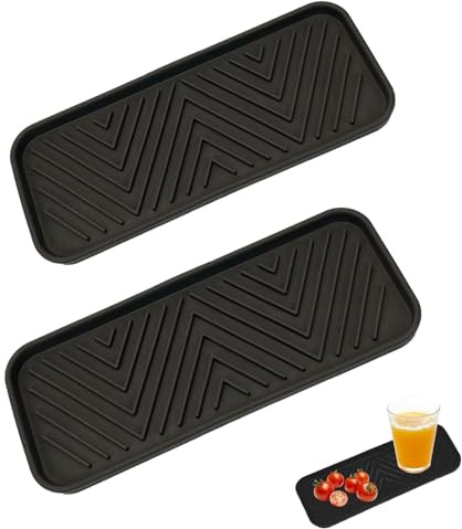 HcvGcm 2 Stück Silikon Abtropfmatte, 23.5 X 9.3 cm Abtropfmatte Schmal Für Küche Und Bad, Spülbecken Organizer, Schwarz