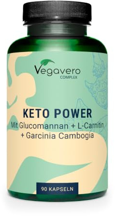 Vegavero Keto Power - Keto Kapseln hochdosiert mit Glucomannan, L-Carnitin & Magnesium Bisglycinat - Für die Figur & Energie - vegan, laborgeprüft - 90 Kapseln für 1 Monat