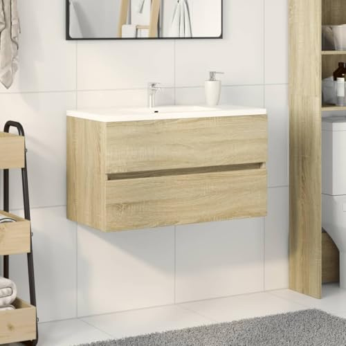 Mokuyary Meuble sous-lavabo en chêne Sonoma 80 x 38,5 x 45 cm - Meuble de salle de bain à suspendre - Meuble de salle de bain