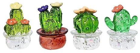 Puthernm 16 PCS Cactus Figurines Glass Miniature Cactus Simulation Plants Figurines Ornaments Resin Home Decor