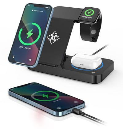 3 in 1 Foldable Wireless Charging Station for iPhone 17/Air/16/15/14/13/12/11/XS/XR/X/8, Wireless Charger Stand Compatible with iWatch Series 11 10 9 Ultra 3/2 SE 3/2, for Air Pods Pro/4/3/2