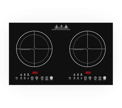 VBGK induction hob,220V 3600W 2 ring induction hob with Brushed Panel LED touch Control, 9 Power Levels, Kids Lock & 4H Timer,24 Inch 2 ring electric hob