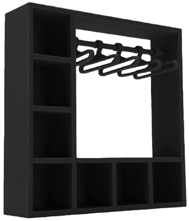 Itonash Puppenkleiderschrank mit 10 Kleiderbügeln, Offener Aufbewahrungsschrank für Puppenzubehör, Präsentationsbox (Schwarz)