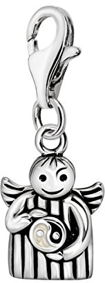 Quiges Charm Anhänger 3D Engel mit Yin Yang Symbol 925 Silber mit Karabinerverschluss für Bettelarmband
