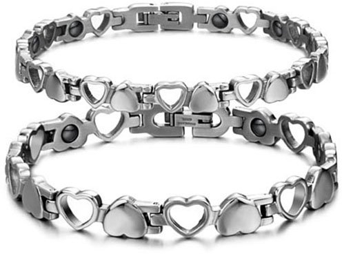 JewelryWe Schmuck 2pcs Pärchen Magnetarmband Edelstahl Herz Link Magnet Armband Partnerarmband Freundschaftarmband Valentinstag Lieben Paar Geschenk für Herren Damen Silber