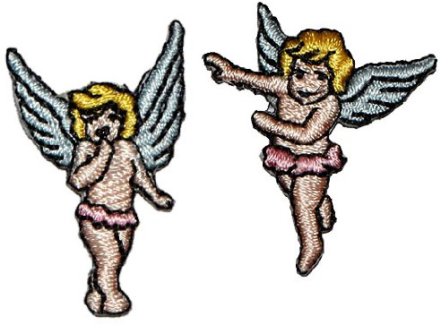 2 TLG. Set: Kleiner Engel 2,8 cm * 3,2 cm Bügelbild - Aufnäher Applikation Engelchen Schutzengel Baby klein