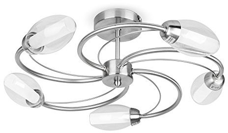 MiniSun | Modern 5 Way Brushed Chrome Ceiling Light with Clear Glass Shades | Ceiling Lighting, Home Décor & Improvement Essential | Includes 5X 2.6W LED G9 Light Bulb with 3000K Colour Temperature