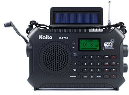 Kaito KA700 Bluetooth Emergency Hand Crank Dynamo & Solar Powered AM FM Weather NOAA Band Radio With Recorder and MP3 Player & More (Black)
