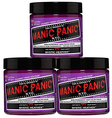 Manic Panic Mystic Heather Classic Creme, Vegan, Cruelty Free, Purple Semi Permanent Hair Dye 3 x 118ml