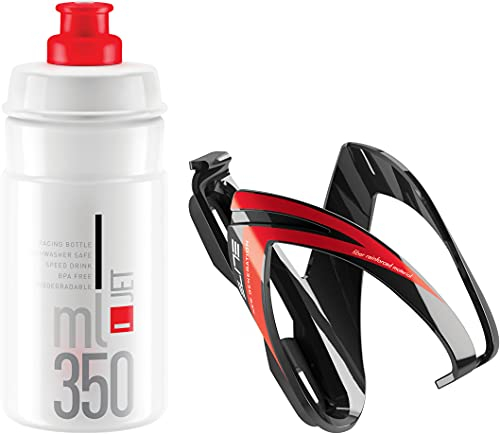 ELITE Jet Kids Bottle & Ceo Cage Kit - Red/Black, 350ml / Bicycle Cycling Cycle Water Drinking Drink Flask Bike Bidon Holder Clip Bracket Corsa Children Child Boy Girl Riding Corsetta Accessories