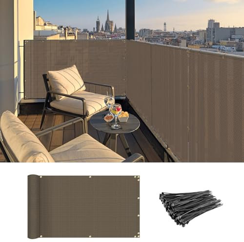 Coarbor Privacy Fence Screen Mesh for Balcony Porch Verandah Deck Terrace Patio Backyard Railing 160GSM Up to 90% Blockage 3'x25' Brown