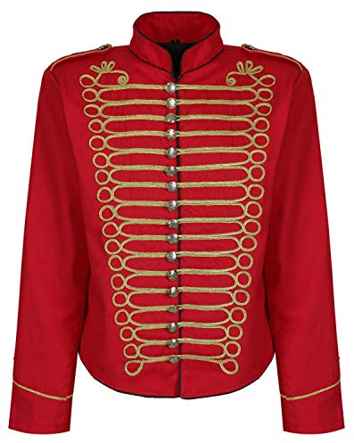 Steampunk Emo Punk Napoleon Militaire Officier Parade Veste Blouson - Rouge & Or (Homme L)