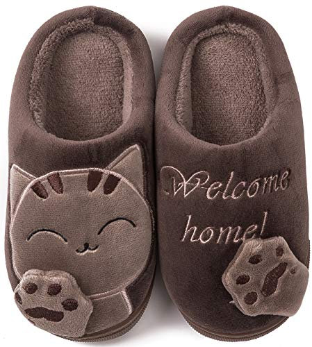 ChayChax Carino Cartone Animato Pantofole da Casa Bambini Uomo Donna Inverno Peluche Ciabatte Interne Comode Caldo Scarpe di Cotone Invernale, Marrone, 43/44 EU=Produttore 44/45