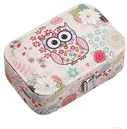 LKMY Schmuckschatullen Kleine Reise-Schmuckschatulle aus PU-Leder, integrierter Spiegel, Make-up und Zubehör Abschließbarer Aufbewahrungs-Koffer für Frauen Mädchenringe, Ohrringe, Halskette