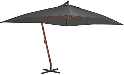 YITHOPI Ampelschirm mit Holzmast | Sonnenschirm Marktschirm Balkonschirm Gartenschirm Terrassenschirm Sonnenschutz, Rechteckig | 400x300 cm Anthrazit