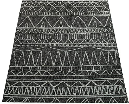 Paco Home In- & Outdoor Flachgewebe Teppich Modern Ethno Muster Zickzack Design Schwarz, Grösse:120x160 cm