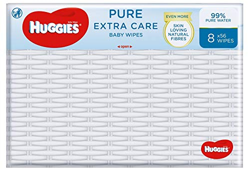 Huggies Pure Extra Care Baby Wipes, 8 x 56g