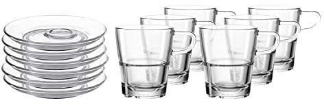 LEONARDO HOME Senso Tasse und Unterteller, spülmaschinengeeignete Kaffee-Gläser mit passenden Untertassen, 12er Set, 250 ml, 032830